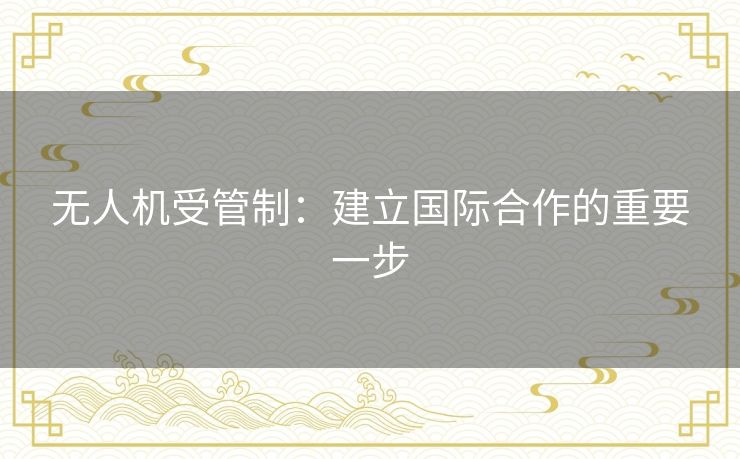 无人机受管制:建立国际合作的重要一步 无人机受管制:建立国际合作的重要一步