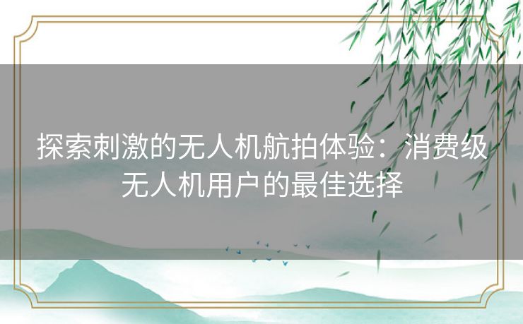 探索刺激的无人机航拍体验：消费级无人机用户的最佳选择