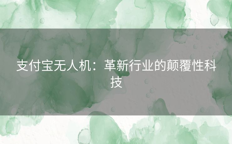 支付宝无人机:革新行业的颠覆性科技 支付宝无人机:革新行业的颠覆性科技