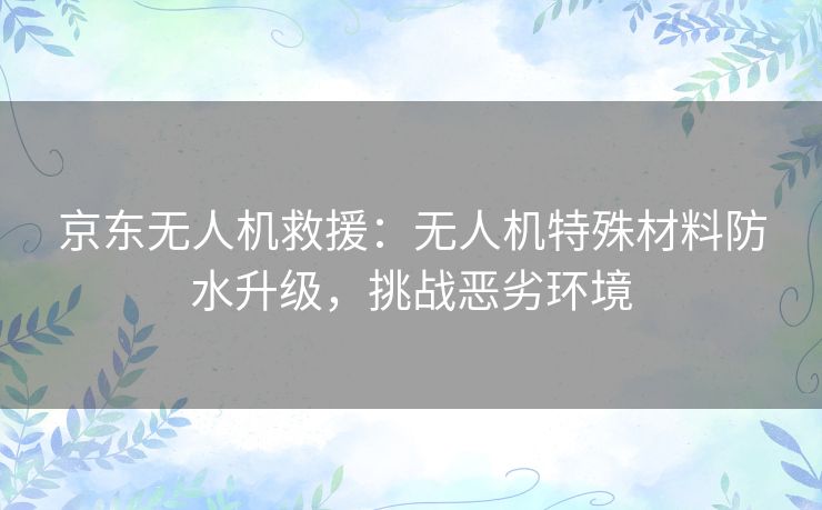 京东无人机救援:无人机特殊材料防水升级,挑战恶劣环境 京东无人机救援:无人机特殊材料防水升级,挑战恶劣环境