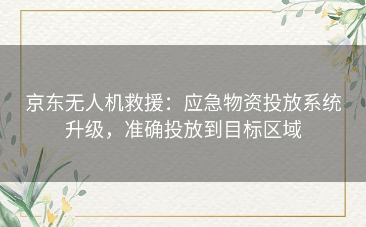 京东无人机救援:应急物资投放系统升级,准确投放到目标区域 京东无人机救援:应急物资投放系统升级,准确投放到目标区域