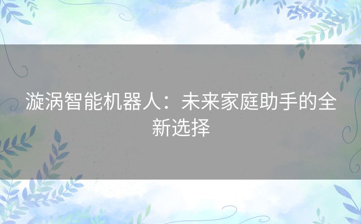 漩涡智能机器人:未来家庭助手的全新选择 漩涡智能机器人:未来家庭助手的全新选择
