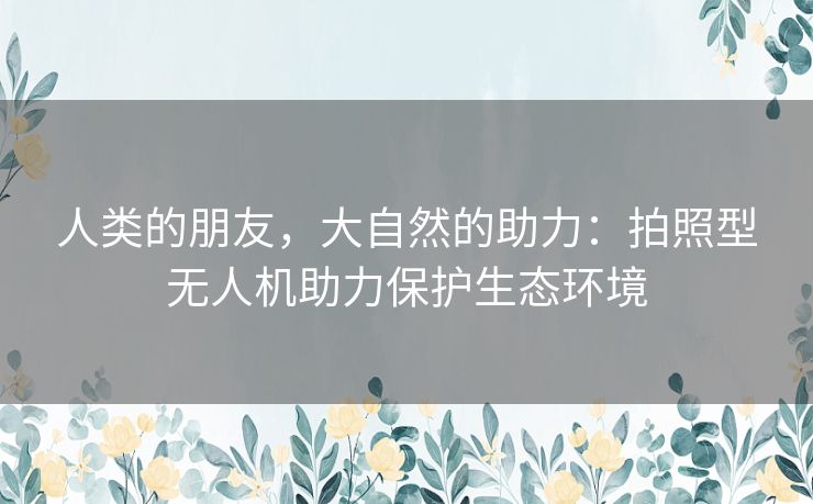人类的朋友，大自然的助力：拍照型无人机助力保护生态环境
