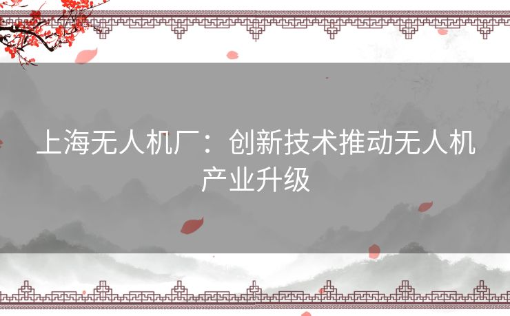 上海无人机厂:创新技术推动无人机产业升级 上海无人机厂:创新技术推动无人机产业升级