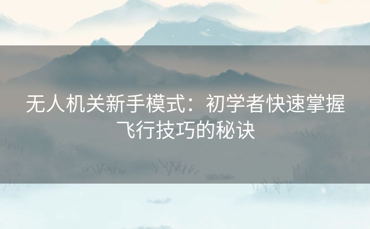 无人机关新手模式:初学者快速掌握飞行技巧的秘诀 无人机关新手模式:初学者快速掌握飞行技巧的秘诀