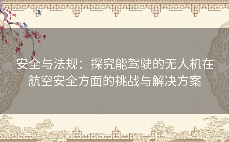 安全与法规:探究能驾驶的无人机在航空安全方面的挑战与解决方案 安全与法规:探究能驾驶的无人机在航空安全方面的挑战与解决方案