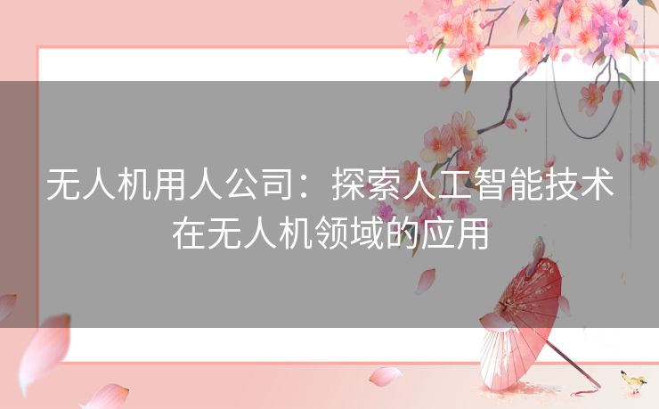 无人机用人公司:探索人工智能技术在无人机领域的应用 无人机用人公司:探索人工智能技术在无人机领域的应用