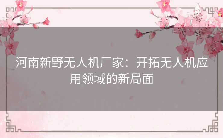 河南新野无人机厂家:开拓无人机应用领域的新局面 河南新野无人机厂家:开拓无人机应用领域的新局面