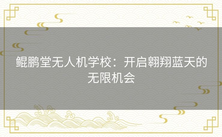 鲲鹏堂无人机学校:开启翱翔蓝天的无限机会 鲲鹏堂无人机学校:开启翱翔蓝天的无限机会