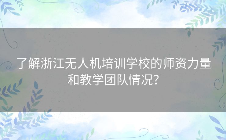 了解浙江无人机培训学校的师资力量和教学团队情况? 了解浙江无人机培训学校的师资力量和教学团队情况?