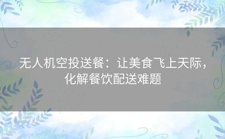 无人机空投送餐:让美食飞上天际,化解餐饮配送难题 无人机空投送餐:让美食飞上天际,化解餐饮配送难题