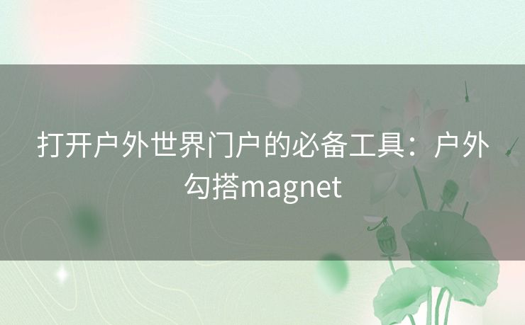 打开户外世界门户的必备工具:户外勾搭magnet 打开户外世界门户的必备工具:户外勾搭magnet