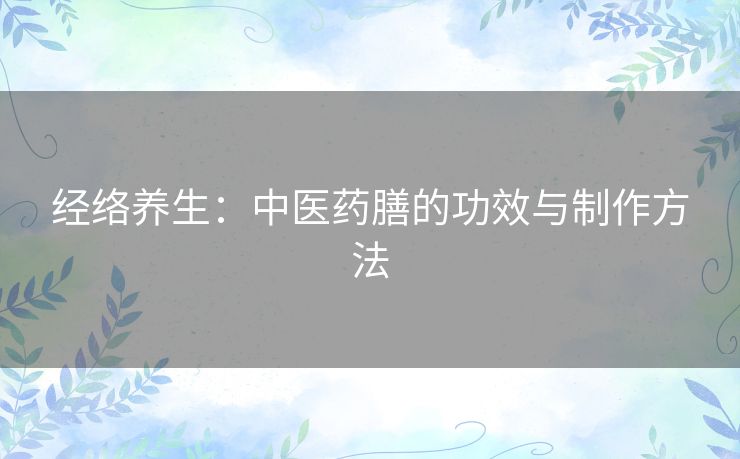 经络养生:中医药膳的功效与制作方法 经络养生:中医药膳的功效与制作方法