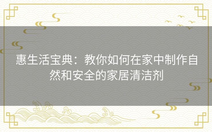 惠生活宝典:教你如何在家中制作自然和安全的家居清洁剂 惠生活宝典:教你如何在家中制作自然和安全的家居清洁剂