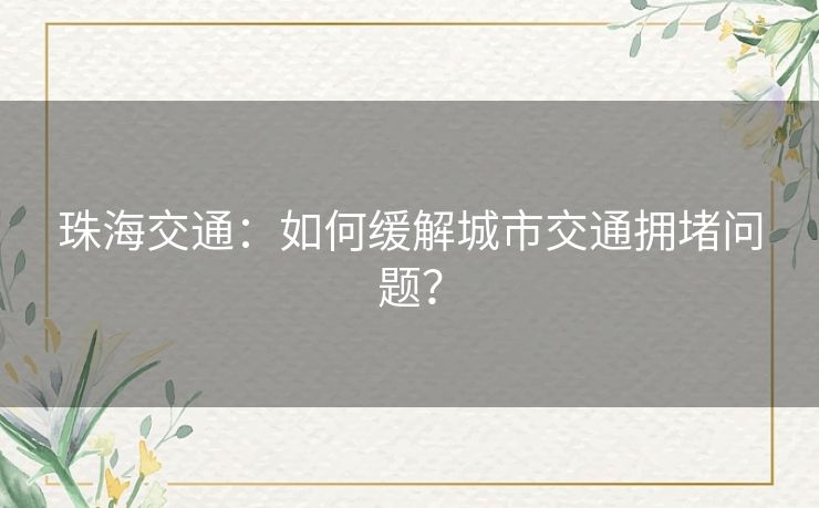 珠海交通:如何缓解城市交通拥堵问题? 珠海交通:如何缓解城市交通拥堵问题?