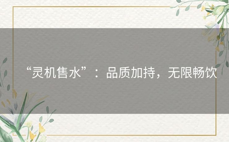 “灵机售水”:品质加持,无限畅饮 “灵机售水”:品质加持,无限畅饮
