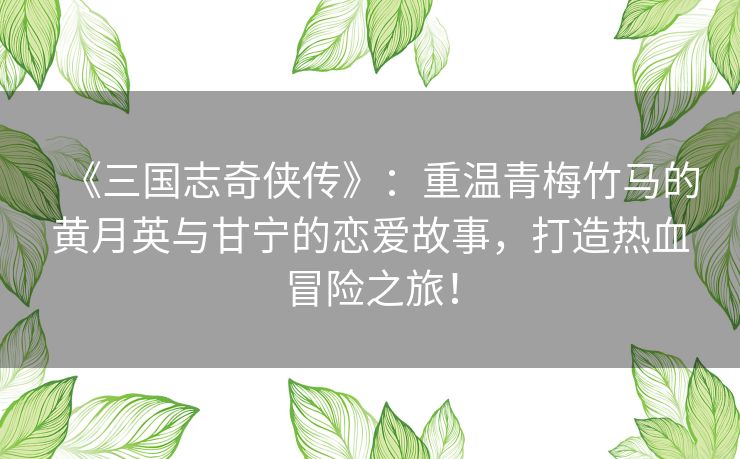 《三国志奇侠传》:重温青梅竹马的黄月英与甘宁的恋爱故事,打造热血冒险之旅! 《三国志奇侠传》:重温青梅竹马的黄月英与甘宁的恋爱故事,打造热血冒险之旅!