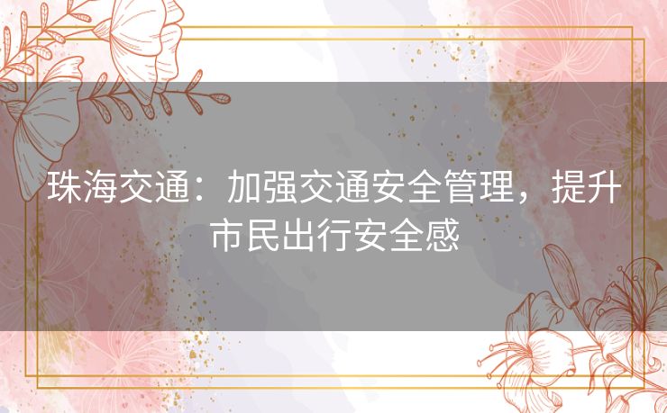 珠海交通:加强交通安全管理,提升市民出行安全感 珠海交通:加强交通安全管理,提升市民出行安全感