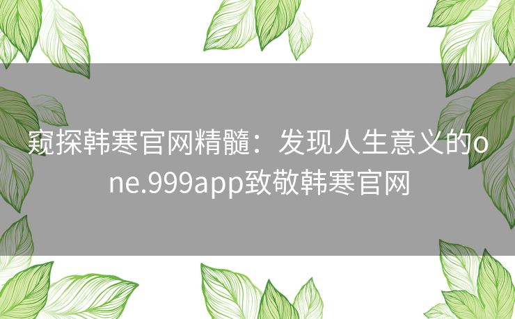 窥探韩寒官网精髓:发现人生意义的one.999app致敬韩寒官网 窥探韩寒官网精髓:发现人生意义的one.999app致敬韩寒官网