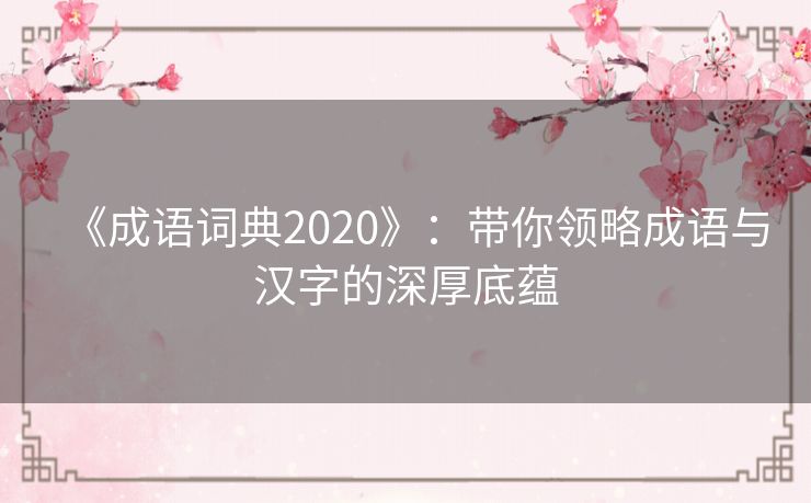 《成语词典2020》:带你领略成语与汉字的深厚底蕴 《成语词典2020》:带你领略成语与汉字的深厚底蕴