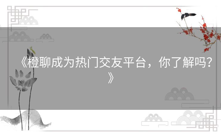 《橙聊成为热门交友平台,你了解吗?》 《橙聊成为热门交友平台,你了解吗?》