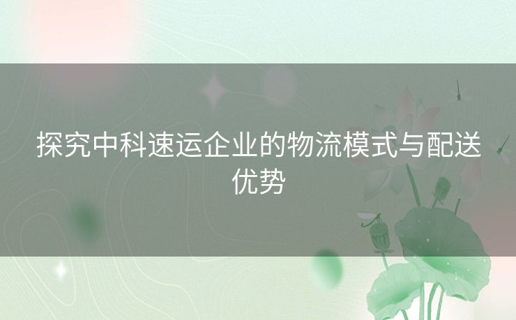 探究中科速运企业的物流模式与配送优势 探究中科速运企业的物流模式与配送优势