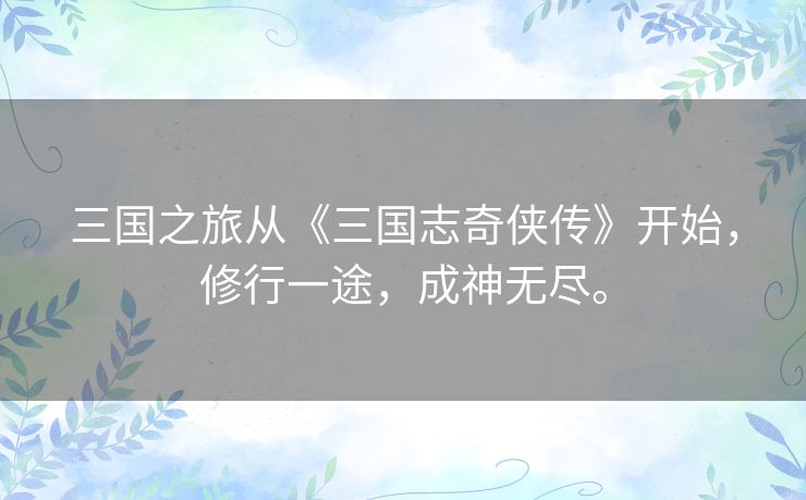 三国之旅从《三国志奇侠传》开始，修行一途，成神无尽。