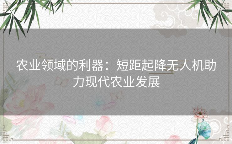 农业领域的利器:短距起降无人机助力现代农业发展 农业领域的利器:短距起降无人机助力现代农业发展