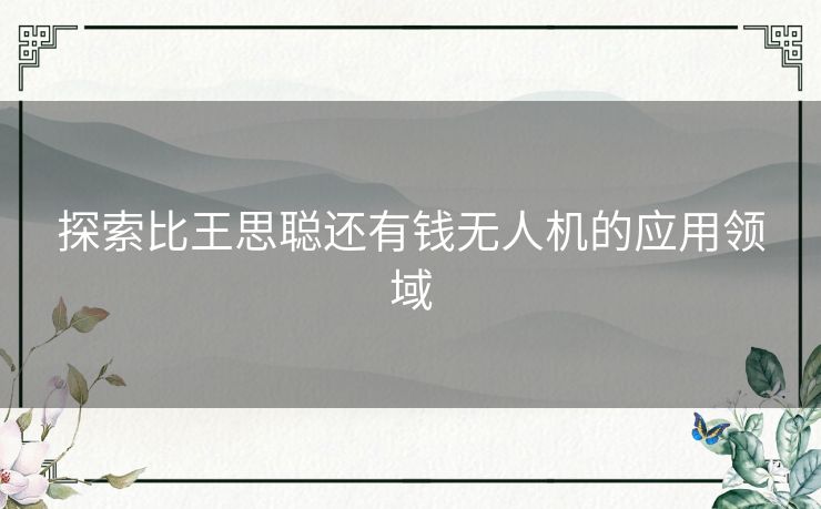 探索比王思聪还有钱无人机的应用领域 探索比王思聪还有钱无人机的应用领域