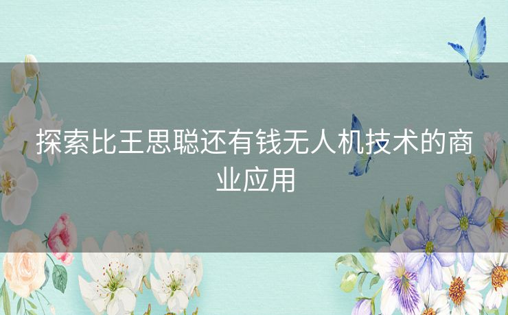 探索比王思聪还有钱无人机技术的商业应用 探索比王思聪还有钱无人机技术的商业应用
