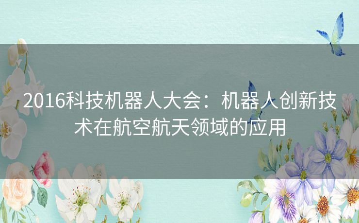 2016科技机器人大会:机器人创新技术在航空航天领域的应用 2016科技机器人大会:机器人创新技术在航空航天领域的应用