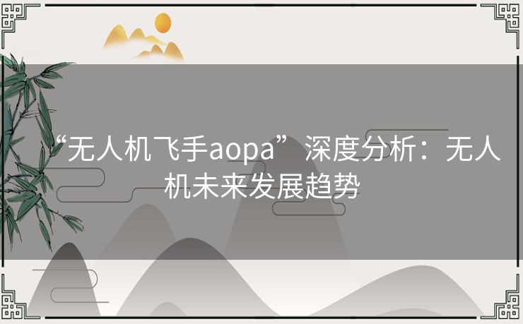 “无人机飞手aopa”深度分析:无人机未来发展趋势 “无人机飞手aopa”深度分析:无人机未来发展趋势