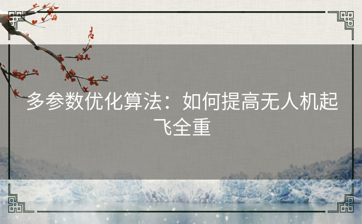 多参数优化算法:如何提高无人机起飞全重 多参数优化算法:如何提高无人机起飞全重
