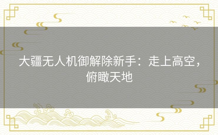 大疆无人机御解除新手:走上高空,俯瞰天地 大疆无人机御解除新手:走上高空,俯瞰天地