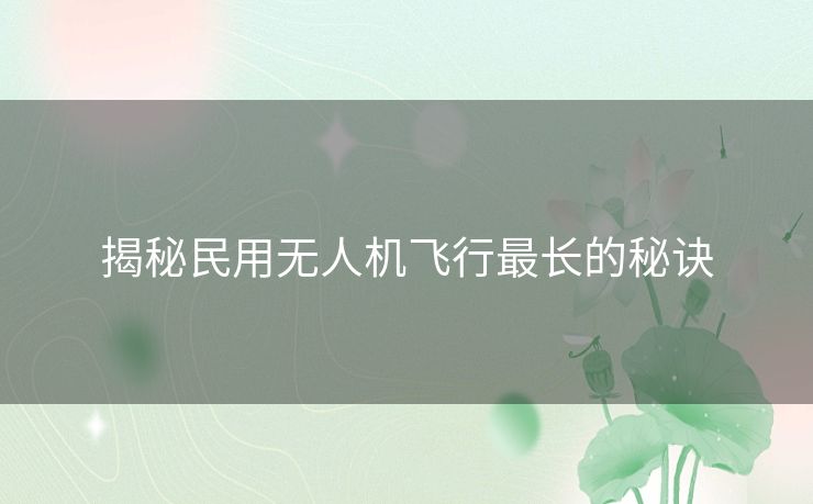 揭秘民用无人机飞行最长的秘诀 揭秘民用无人机飞行最长的秘诀