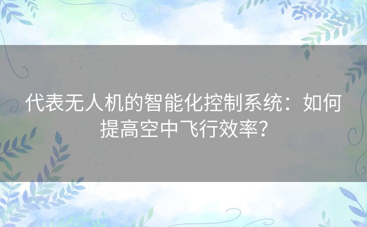 代表无人机的智能化控制系统:如何提高空中飞行效率? 代表无人机的智能化控制系统:如何提高空中飞行效率?