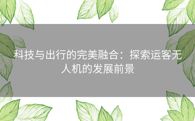 科技与出行的完美融合:探索运客无人机的发展前景 科技与出行的完美融合:探索运客无人机的发展前景