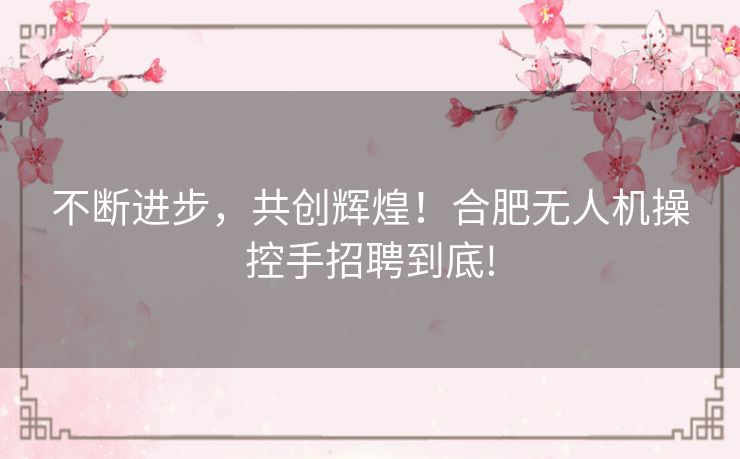 不断进步,共创辉煌!合肥无人机操控手招聘到底! 不断进步,共创辉煌!合肥无人机操控手招聘到底!