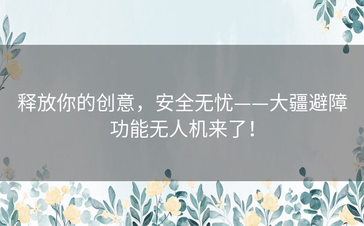 释放你的创意,安全无忧——大疆避障功能无人机来了! 释放你的创意,安全无忧——大疆避障功能无人机来了!