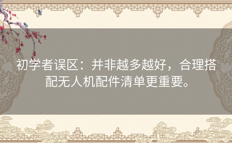 初学者误区:并非越多越好,合理搭配无人机配件清单更重要。 初学者误区:并非越多越好,合理搭配无人机配件清单更重要。