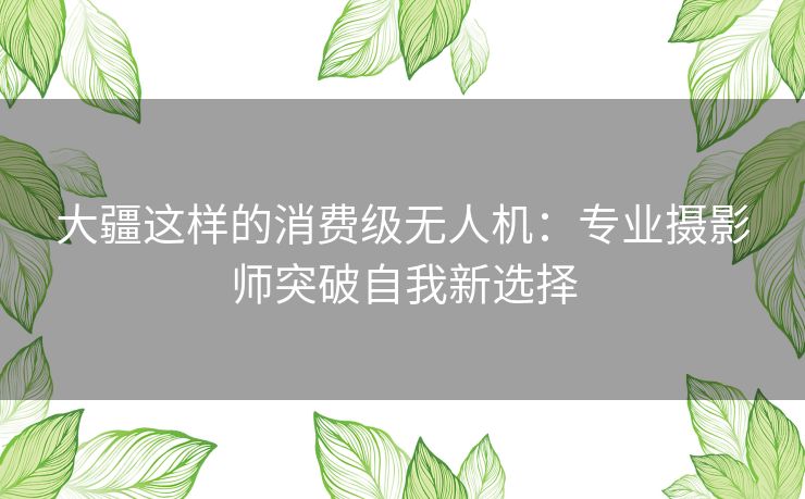 大疆这样的消费级无人机:专业摄影师突破自我新选择 大疆这样的消费级无人机:专业摄影师突破自我新选择