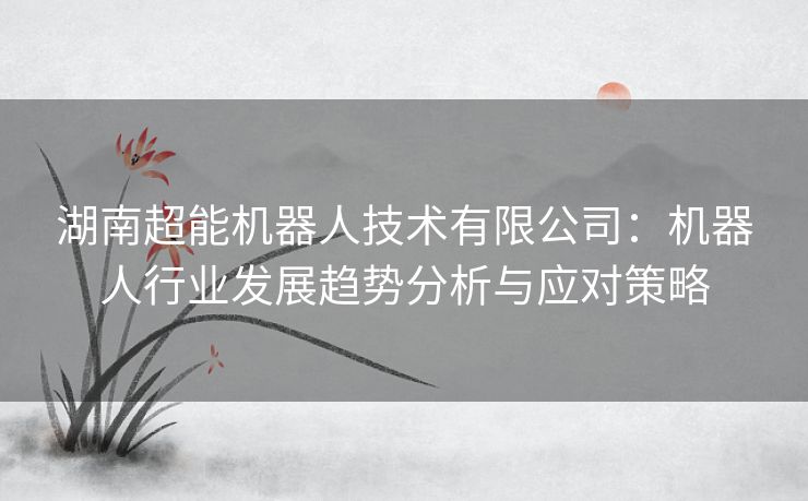 湖南超能机器人技术有限公司:机器人行业发展趋势分析与应对策略 湖南超能机器人技术有限公司:机器人行业发展趋势分析与应对策略