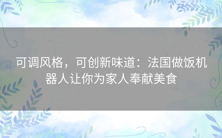可调风格,可创新味道:法国做饭机器人让你为家人奉献美食 可调风格,可创新味道:法国做饭机器人让你为家人奉献美食