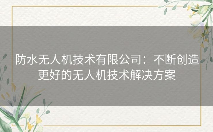 防水无人机技术有限公司：不断创造更好的无人机技术解决方案