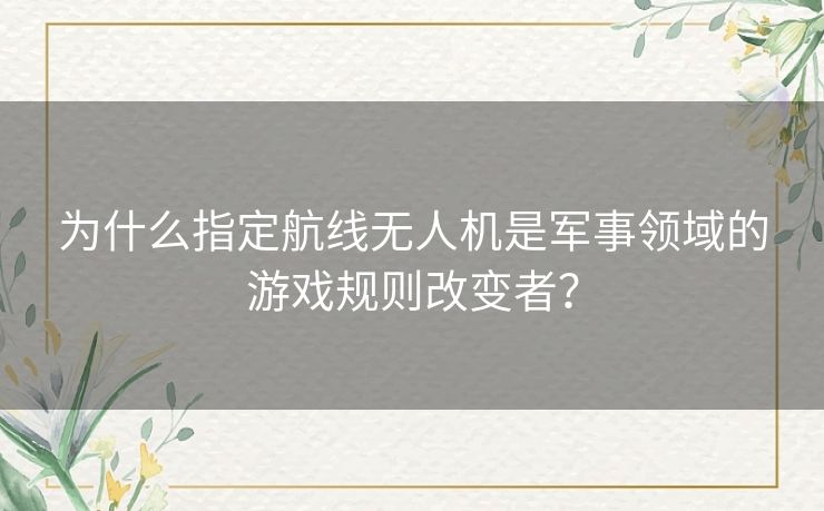 为什么指定航线无人机是军事领域的游戏规则改变者? 为什么指定航线无人机是军事领域的游戏规则改变者?