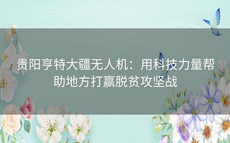 贵阳亨特大疆无人机:用科技力量帮助地方打赢脱贫攻坚战 贵阳亨特大疆无人机:用科技力量帮助地方打赢脱贫攻坚战