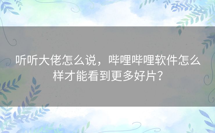 听听大佬怎么说,哔哩哔哩软件怎么样才能看到更多好片? 听听大佬怎么说,哔哩哔哩软件怎么样才能看到更多好片?