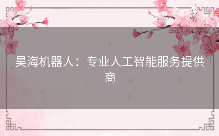 昊海机器人:专业人工智能服务提供商 昊海机器人:专业人工智能服务提供商