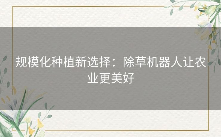规模化种植新选择:除草机器人让农业更美好 规模化种植新选择:除草机器人让农业更美好