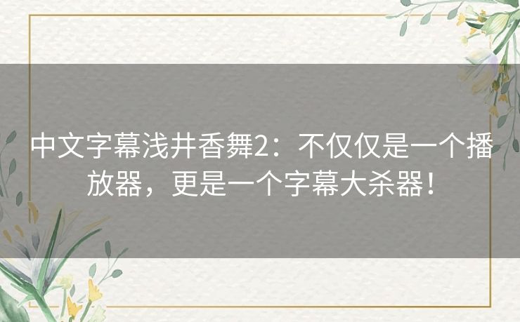 中文字幕浅井香舞2:不仅仅是一个播放器,更是一个字幕大杀器! 中文字幕浅井香舞2:不仅仅是一个播放器,更是一个字幕大杀器!